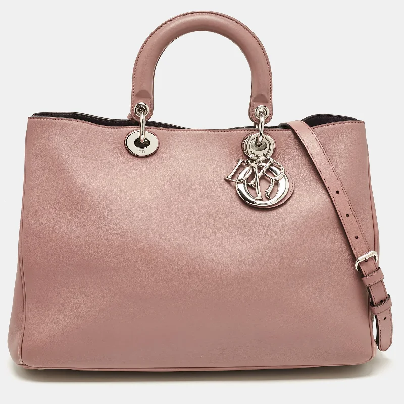 Reversible handle bags offering dual design styles -Dior Old Rose Leather Large Diorissimo Shopper Tote