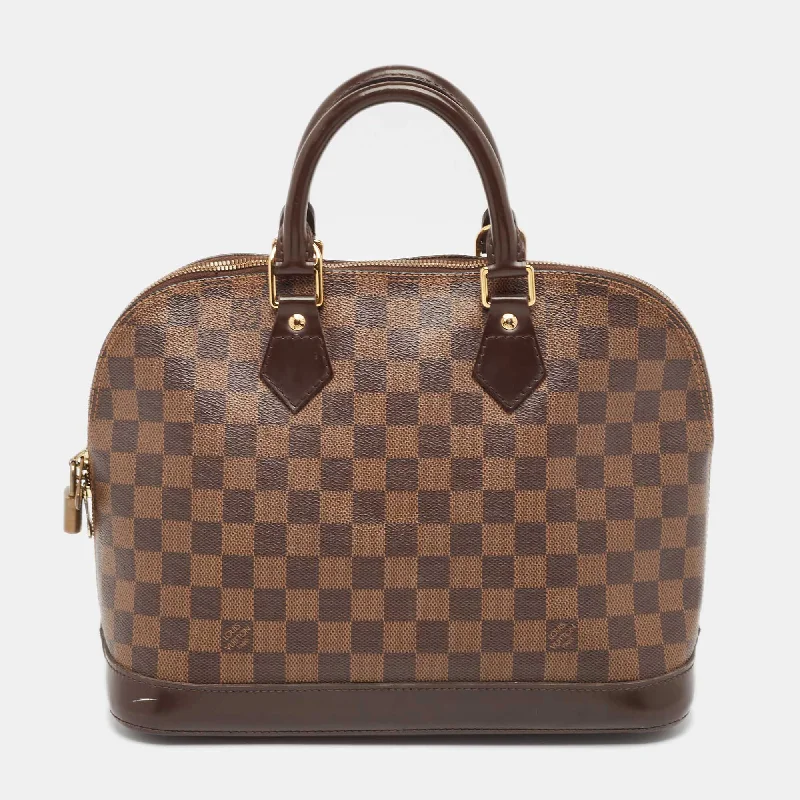 Handle bags with sleek hardware for sophistication -Louis Vuitton Damier Ebene Canvas Alma Pm Bag