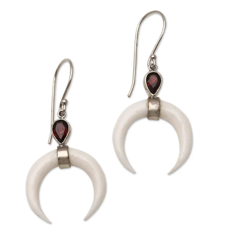 Rhinestone Drop Earrings for Sparkle -NOVICA Sanur Crescents, Garnet and bone dangle earrings - 1.7*0.8