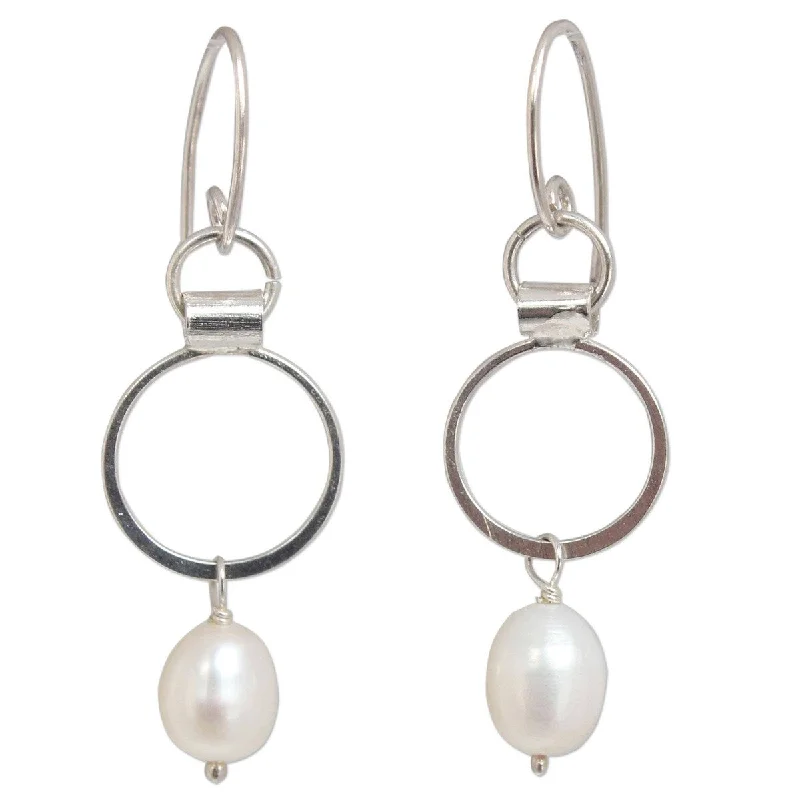 Drop Earrings for Wellness Routine -NOVICA Exquisite White, Cultured pearl dangle earrings - 1.8" L x 0.6" W