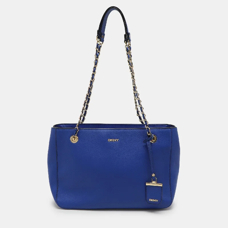 Handle bags with seasonal prints for holidays -Dkny Blue Leather Chain Zip Tote