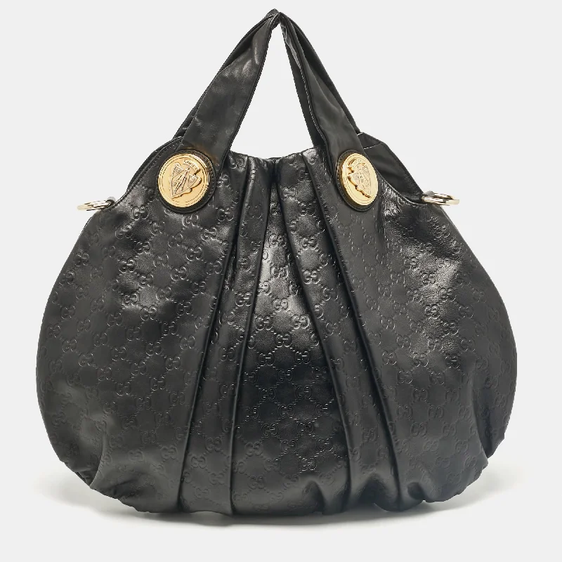 Large handle bags with spacious interior compartments -Gucci Black Guccissima Leather Large Hysteria Hobo