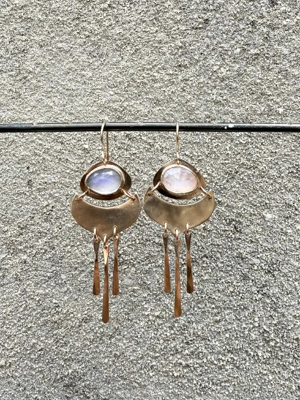 Nickel Free Drop Earrings for Safety -Moonstone Fringe Earrings