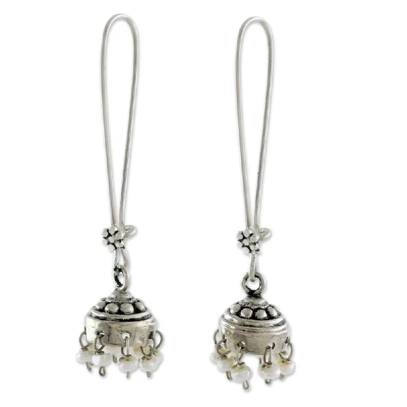 Clip On Drop Earrings for Non Pierced -Handmade Sterling Silver Pearl Earrings (India)