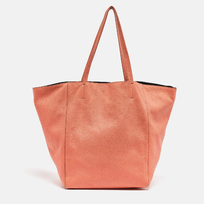 Reversible handle bags offering dual design styles -Celine Orange Leather Medium Cabas Phantom Tote