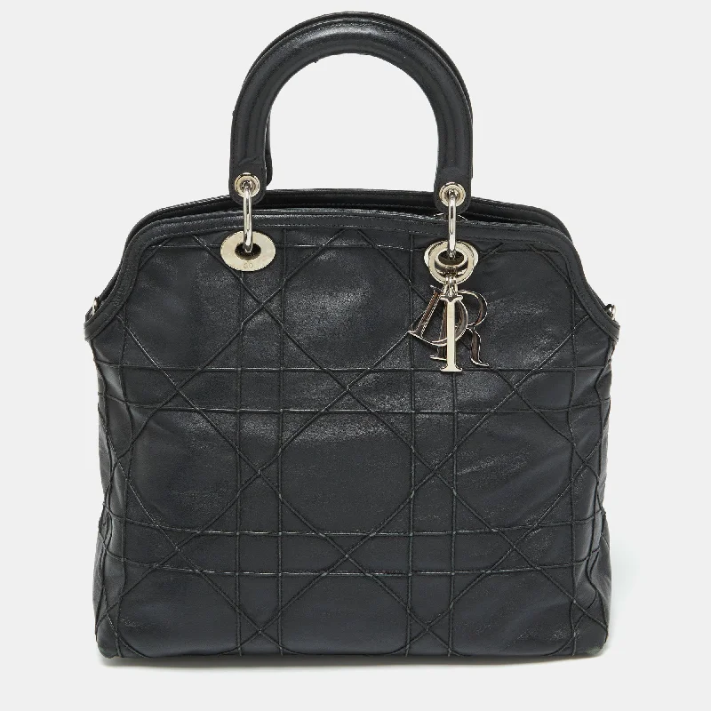 Handle bags with artistic prints for creativity -Dior Black Cannage Leather Granville Tote