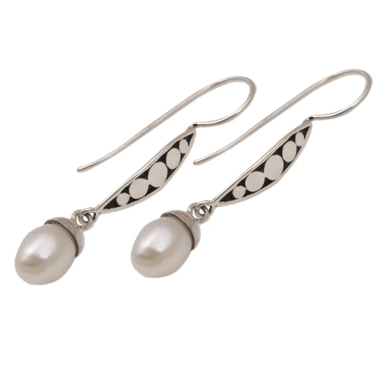 Adjustable Drop Earrings for Custom Fit -NOVICA Handmade Sterling Silver 'Paradise Blooms' Pearl Earrings (7mm) (Indonesia) - 1.5*0.3