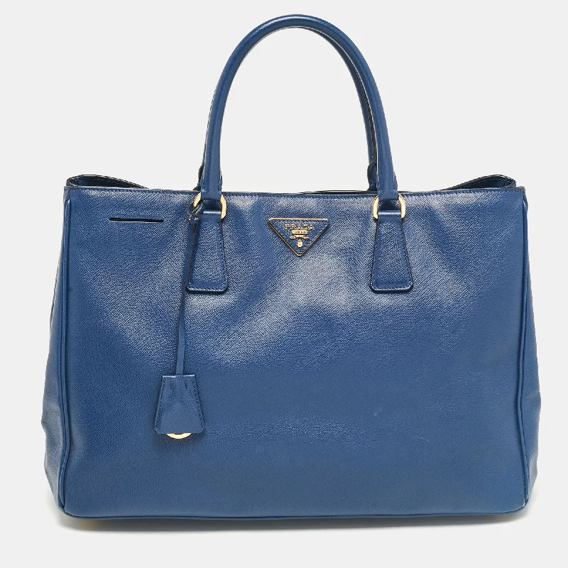 Foldable handle bags for easy storage convenience -Prada Blue Saffiano Lux Leather Large Galleria Tote