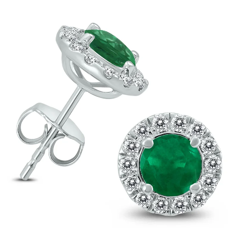 Drop Earrings with Abstract Designs -Genuine 1 3/4 Carat Tw Natural Emerald And Real Diamond Halo Earrings In 14K White Gold