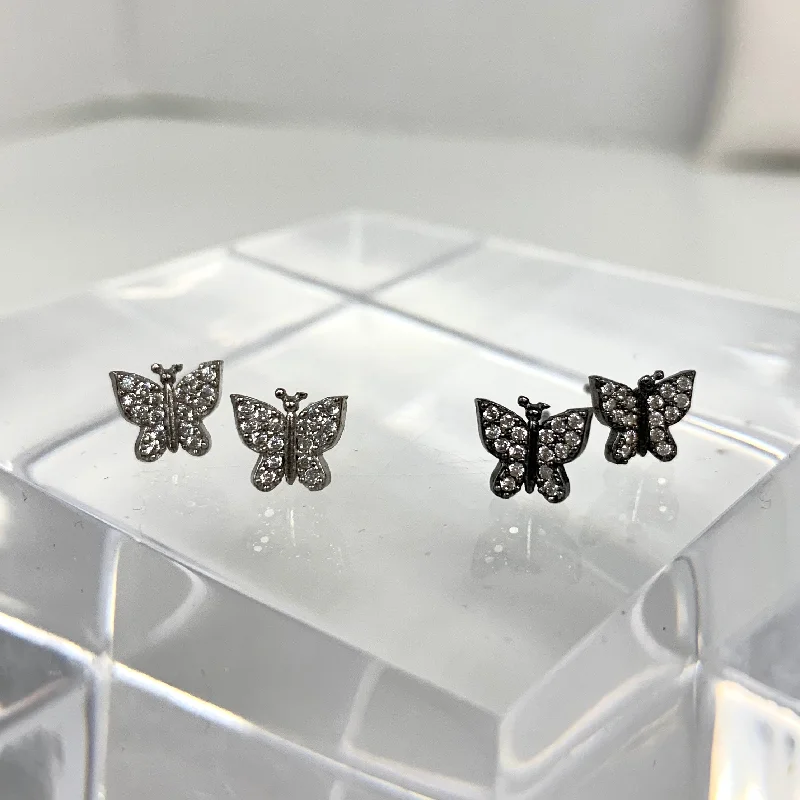 Pearl Drop Earrings for Elegance -Tiny  Pave Butterfly Post Earrings