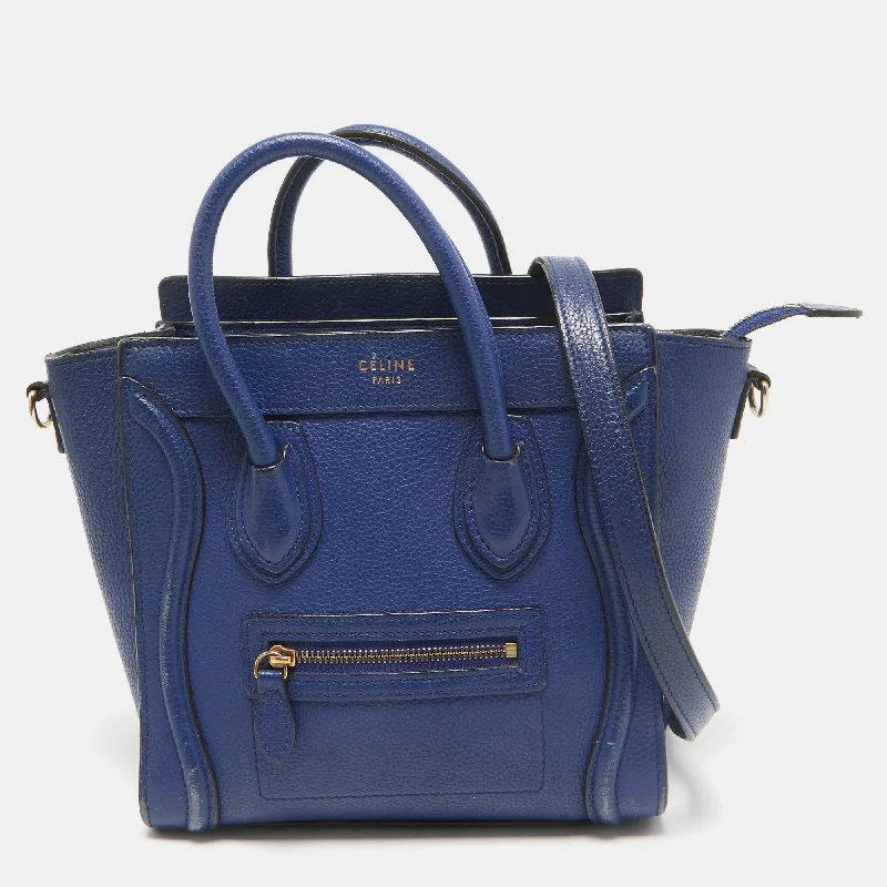 Designer handle bags with luxury logo detailing -Celine Blue Leather Nano Luggage Tote