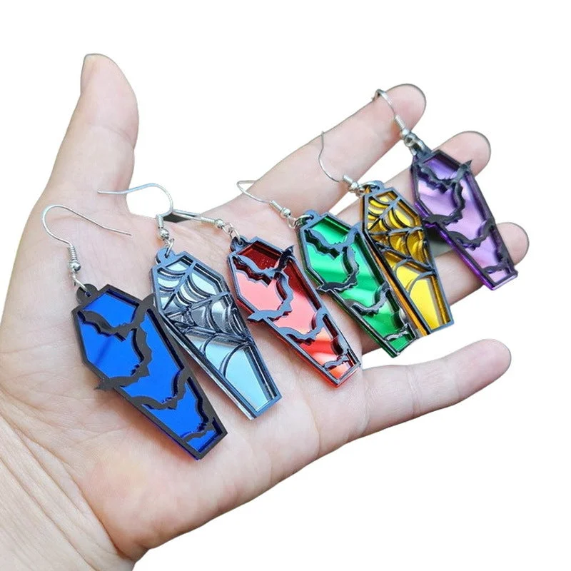 Drop Earrings for Work Attire -Wholesale Creative Retro Spider Web Coffin Personalized Plate Hollow Bat Acrylic Earrings