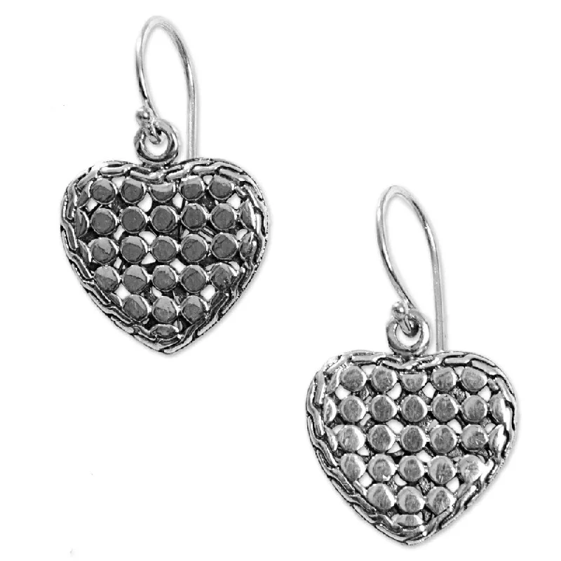 Lightweight Drop Earrings for All Day -Handmade Heart of Steel Sterling Silver Earrings (Indonesia) - 1.2*0.7