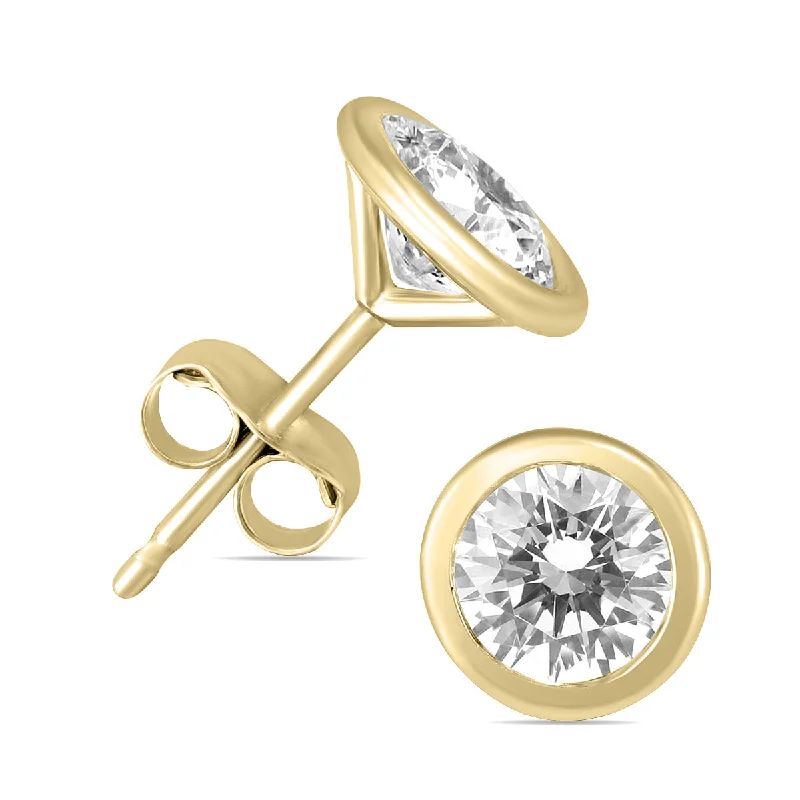 Drop Earrings with Matte Finish -5/8 Carat Tw Bezel Diamond Solitaire Earrings In 14K Yellow Gold