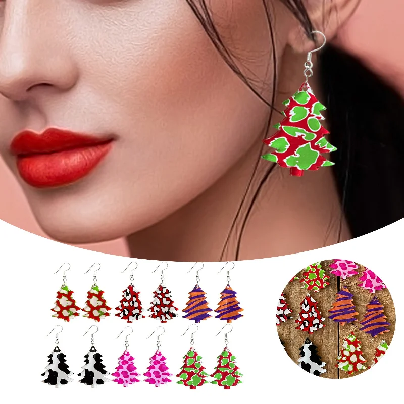 Drop Earrings with Keyhole Designs -Wholesale Christmas Creative Christmas Tree Shape Colorful Design Acrylic Earrings