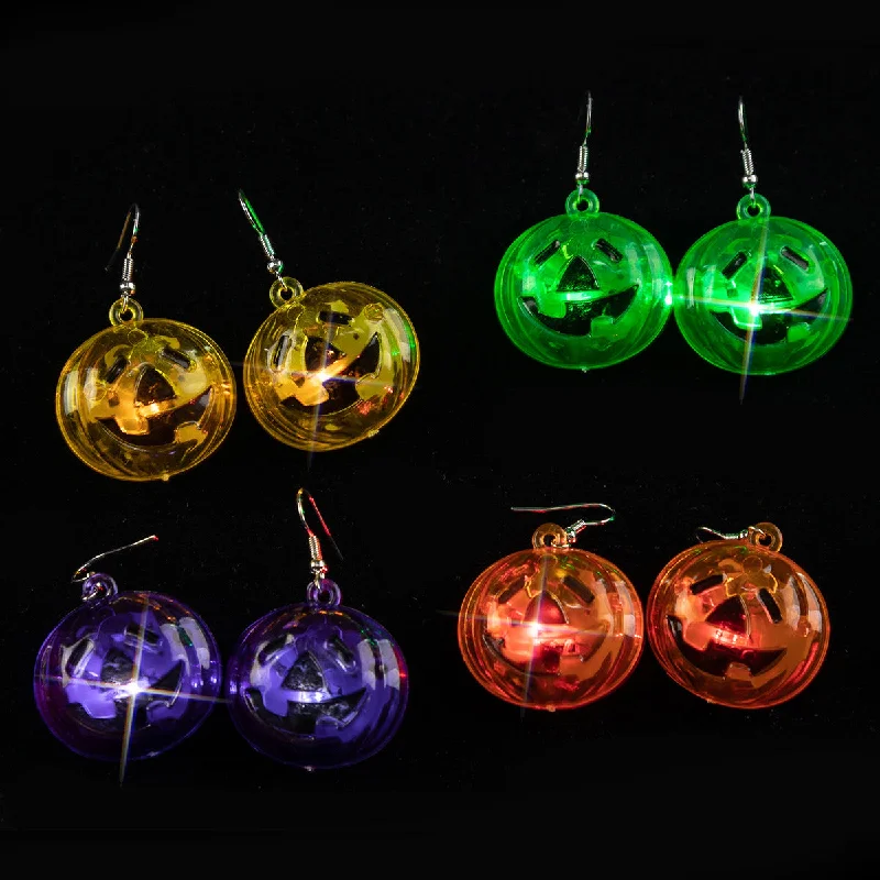 Drop Earrings with Enamel Coating -Wholesale Halloween LED Jack-o-lantern Halloween Glow Earrings