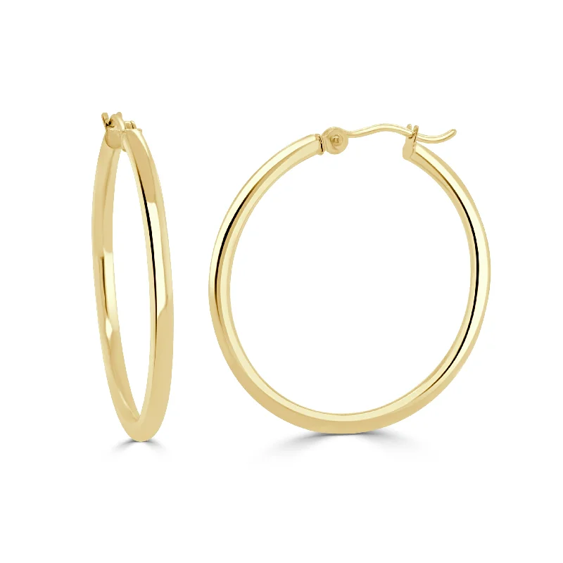 Drop Earrings with Chevron Designs -Joelle Collection Gold Hoop Earrings 14K Yellow Gold 2x25mm