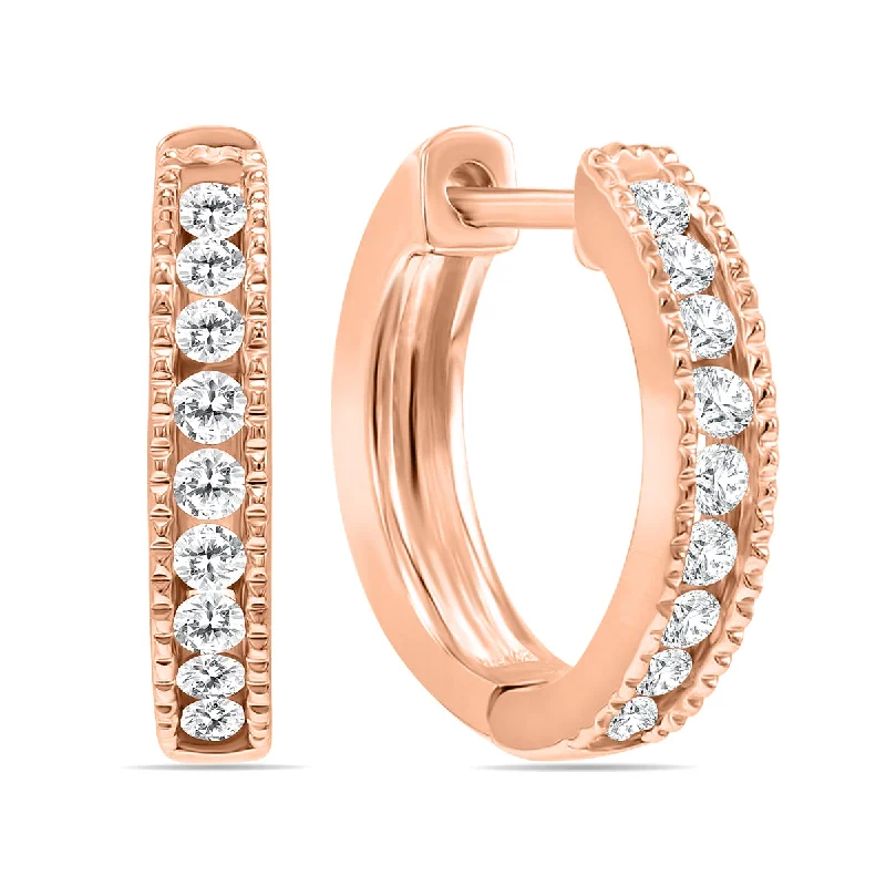 Drop Earrings for School Uniform -1/4 Carat Tw Small Diamond Channel Set Huggie Hoop Earrings In 10K Rose Gold