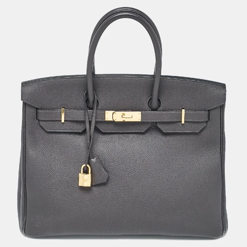 Handle bags with expandable sides for flexibility -Hermes Graphite Togo Leather Gold Finish Birkin 35 Bag