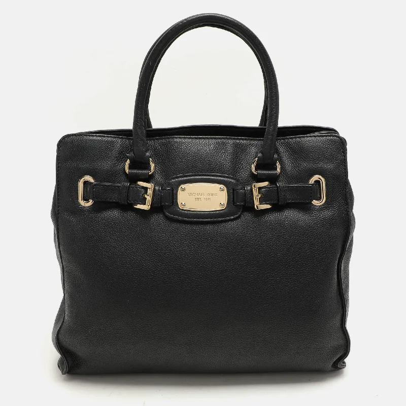 Handle bags with neutral leather for elegance -Michael Kors Black Leather Large Hamilton North South Tote