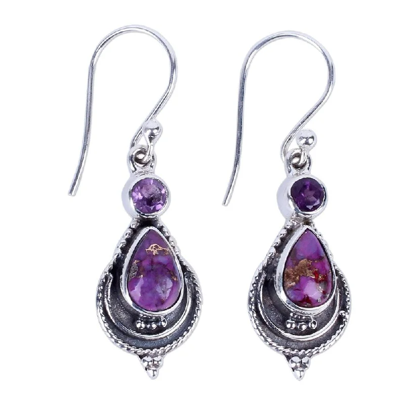 Crystal Drop Earrings for Sparkle -NOVICA Handmade Mughal Lilac Amethyst Turquoise Earrings (India) - 1.6*0.4