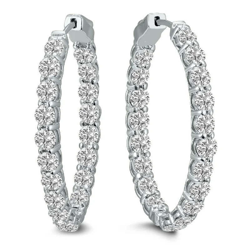 Drop Earrings for Evening Gown -10 Carat Tw Oval Lab Grown Diamond Hoop Earrings In 14K White Gold