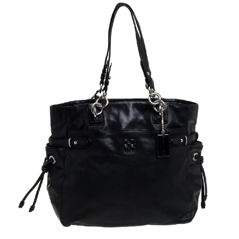 Small handle bags perfect for quick trips -Coach Black Leather Colette Shopper Tote