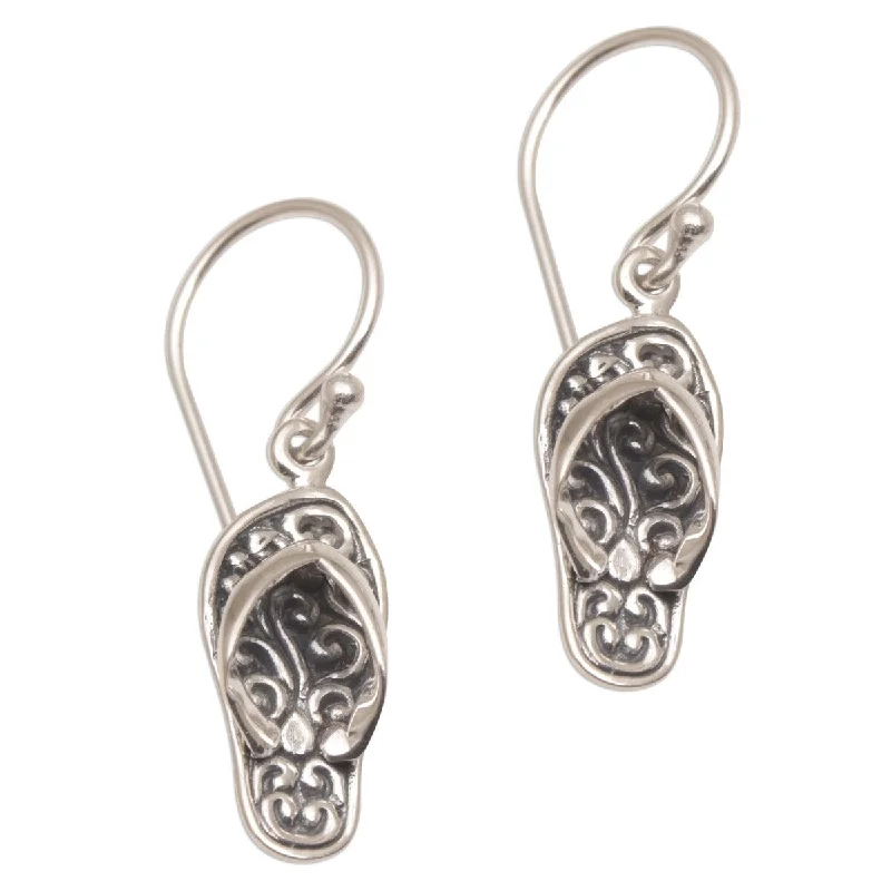 Drop Earrings with Star Motifs -NOVICA Handmade Sterling Silver 'Celuk Sandal' Earrings (Indonesia) - 1.3*0.3