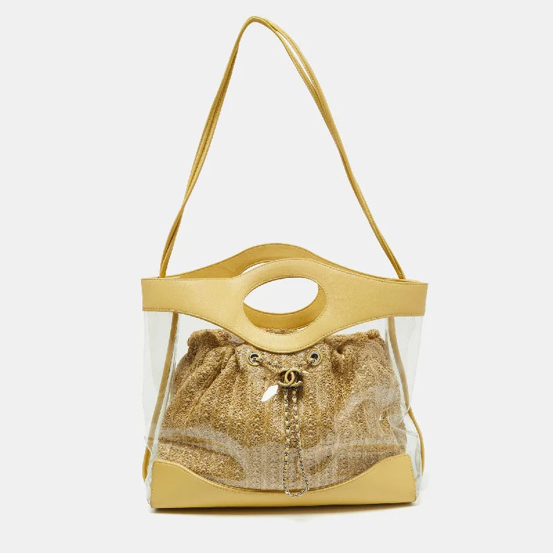 Handle bags with padded straps for comfort -Chanel Yellow/transparent Pvc And Leather 31 Shopping Bag