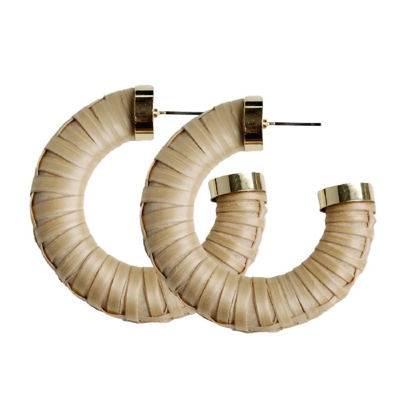 Waterproof Drop Earrings for Outdoor -Women's Sanibel Rattan Wrap Hoop Earrings In Beige