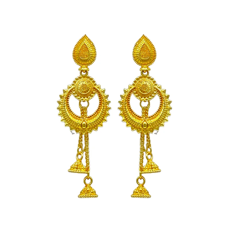 Long Drop Earrings for Dramatic -Gold Chandbali Earrings with Stylish Dangling chain with Zumkha