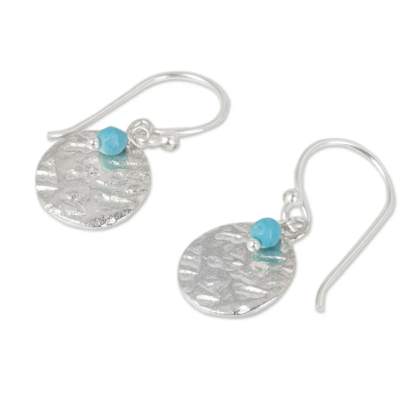 Drop Earrings with Vine Designs -Sterling Silver 'Blue Harvest Moon' Blue Calcite Earrings - 1.1L*0.5W