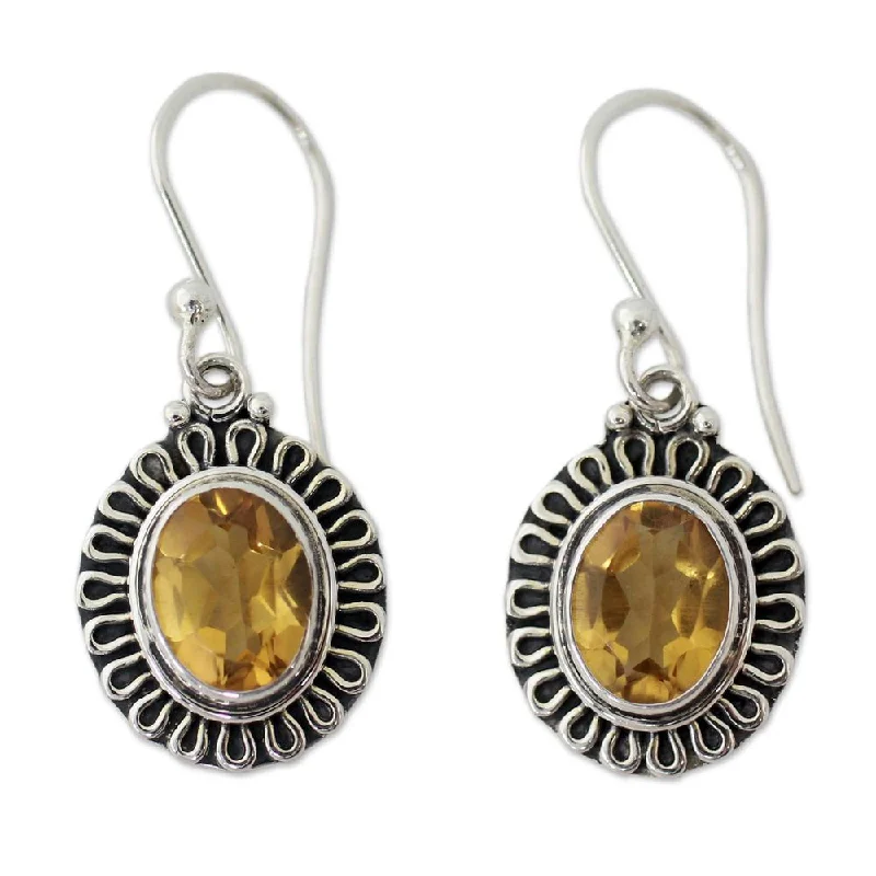 Square Drop Earrings for Modern -Handmade Sterling Silver 'Golden Charm' Citrine Earrings (India) - 1.3*0.6