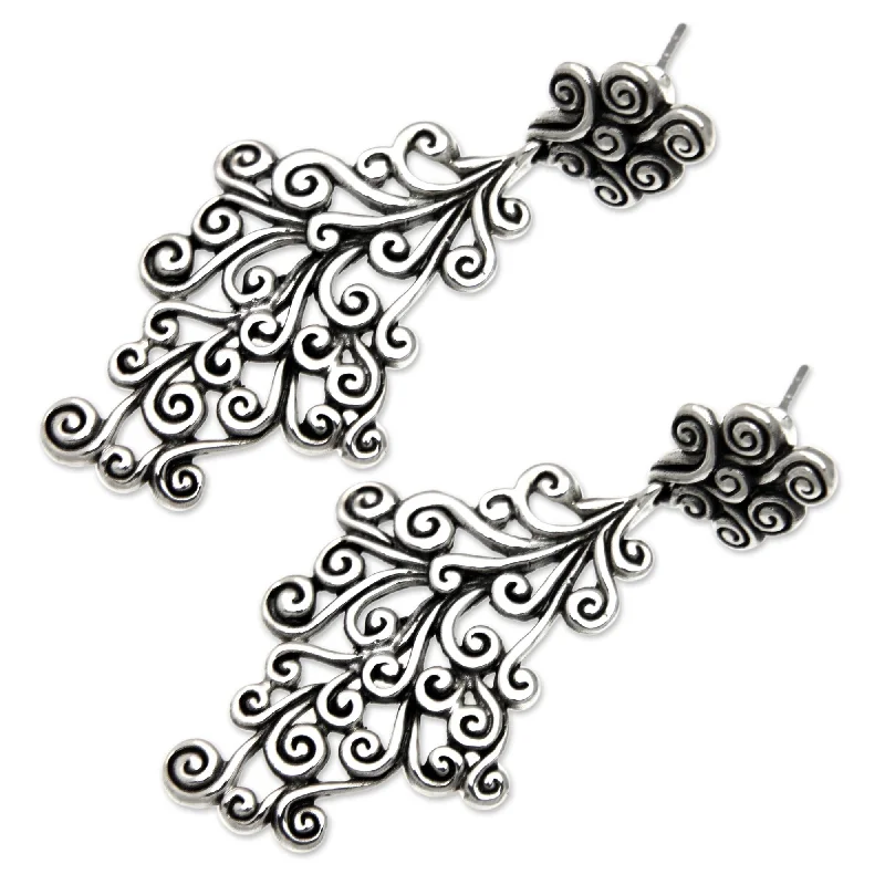 Drop Earrings with Infinity Symbols -Handmade Sterling Silver 'Vineyard' Dangle Earrings (Indonesia)