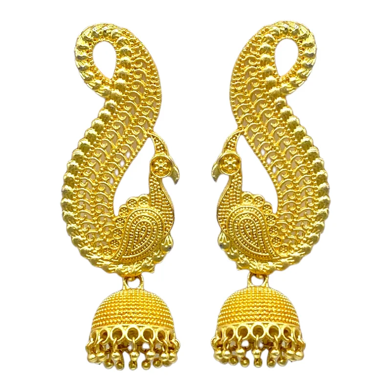 Drop Earrings with Chevron Designs -Gold Peacock Studded Stylish Earrings with Zumkha