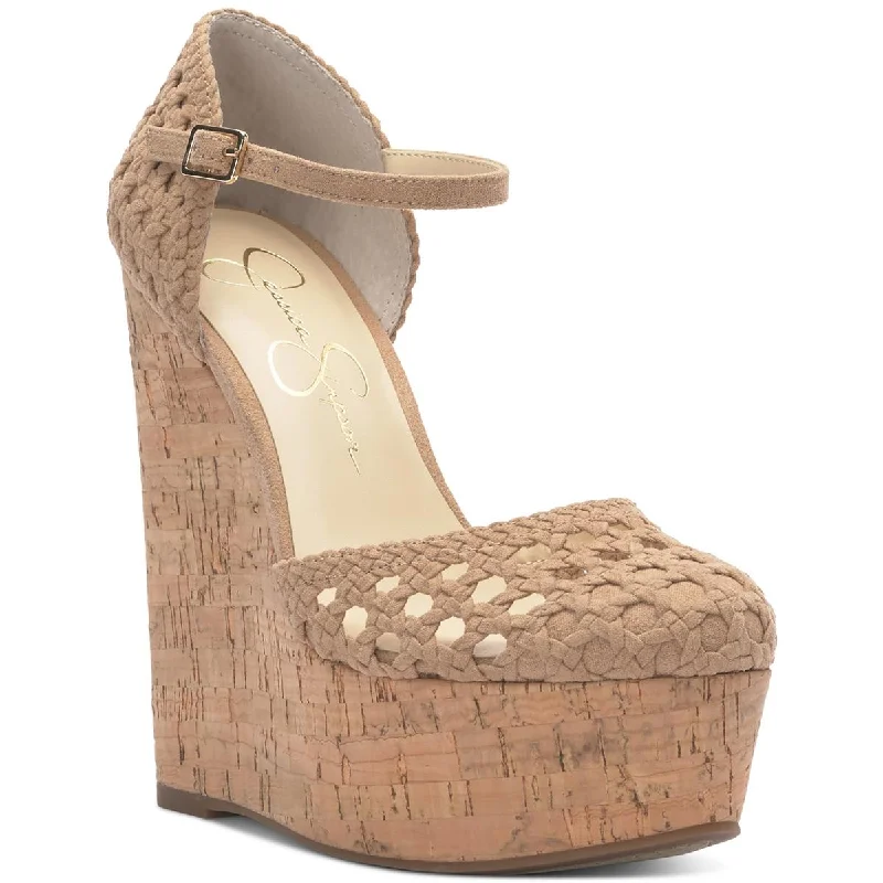 Outdoor sandals for men with durable rubber sole and adjustable straps-Jessica Simpson Womens Woven Round Toe Platform Heels