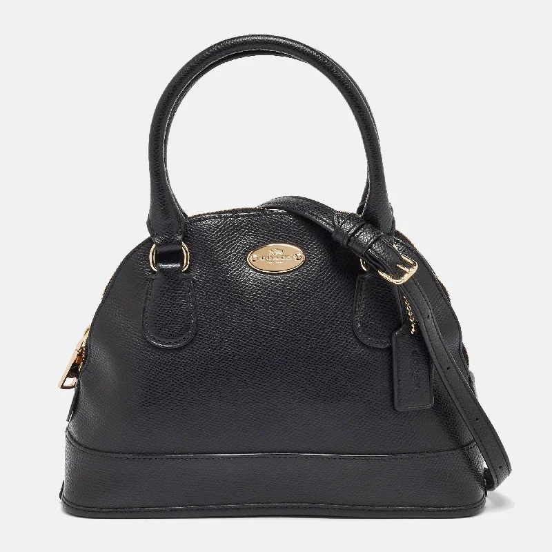 Handle bags with monogram designs for personalization -Coach Black Leather Cora Dome Satchel