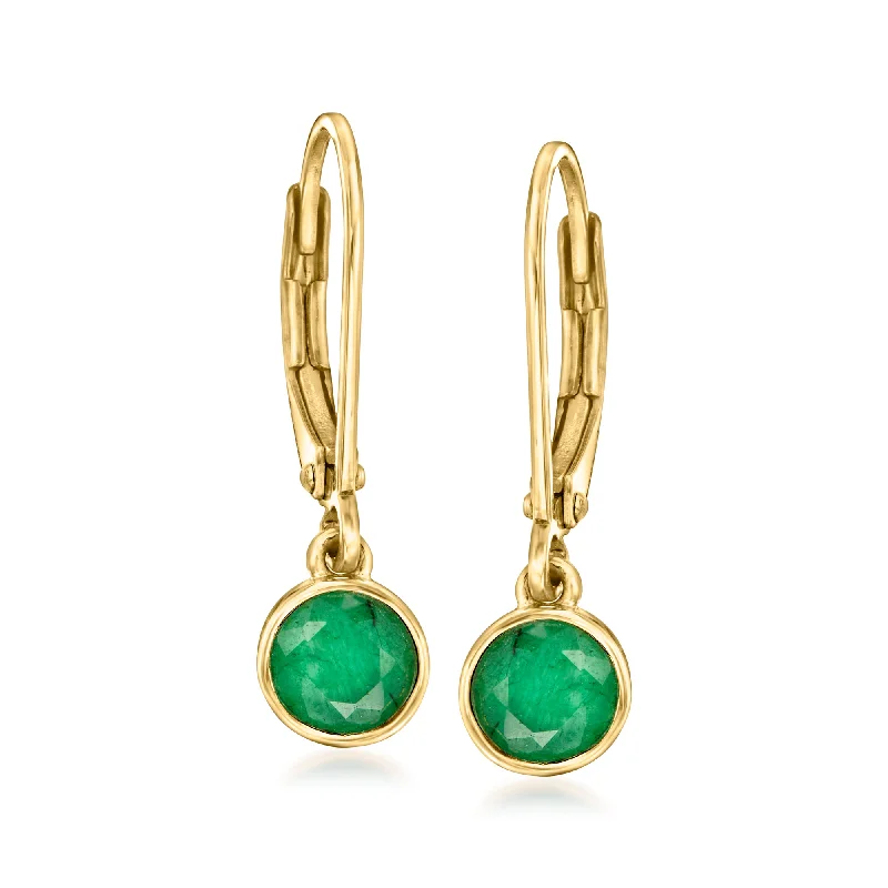 Drop Earrings with Matte Finish -Ross-Simons Bezel-Set Emerald Drop Earrings in 18kt Gold Over Sterling