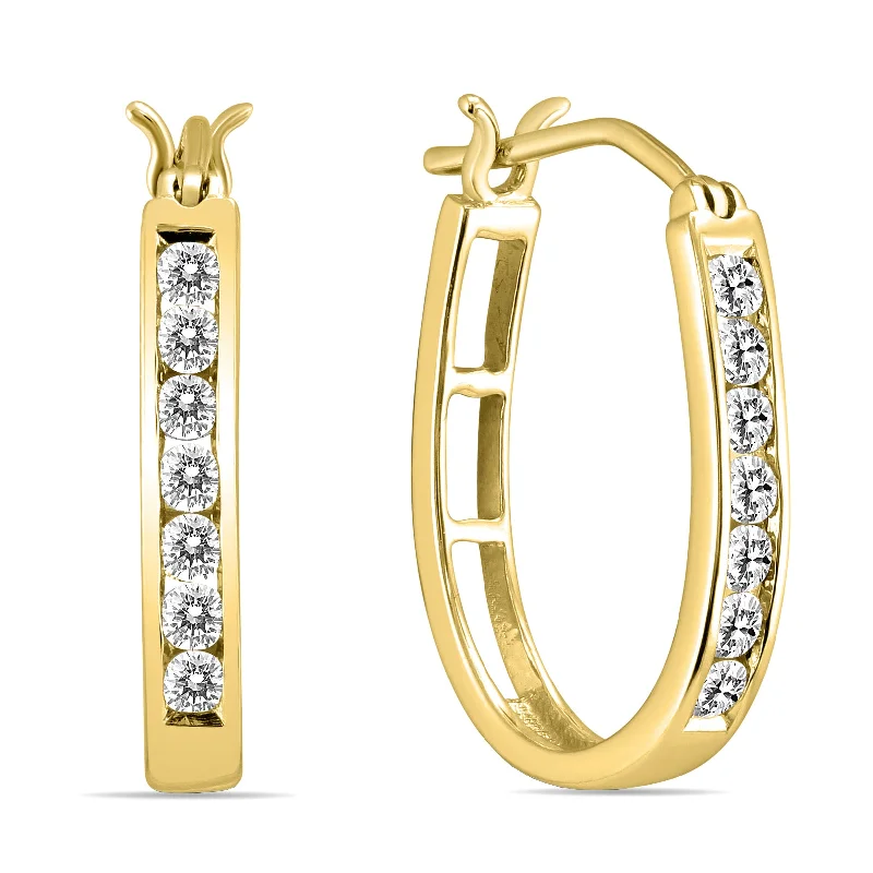 Drop Earrings for Birthday Celebration -1/2 Carat Tw Diamond Hoop Earrings In 10K Yellow Gold