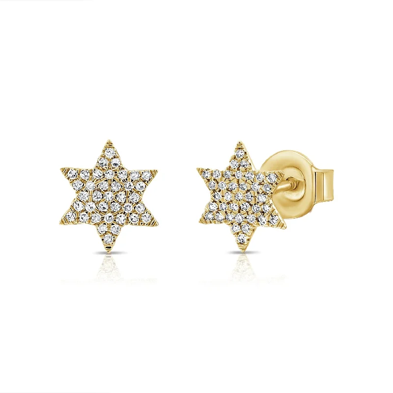 Push Back Drop Earrings for Convenience -Joelle Collection Diamond Star Earrings 14K Gold