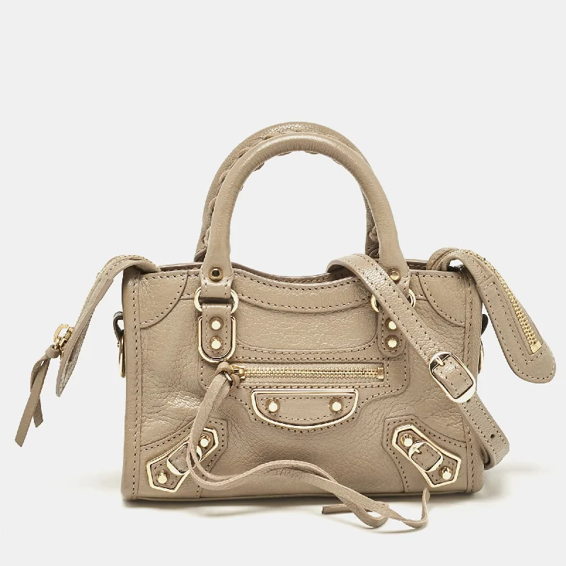 Handle bags with colorful handles for flair -Balenciaga Beige Leather Nano Classic City Tote