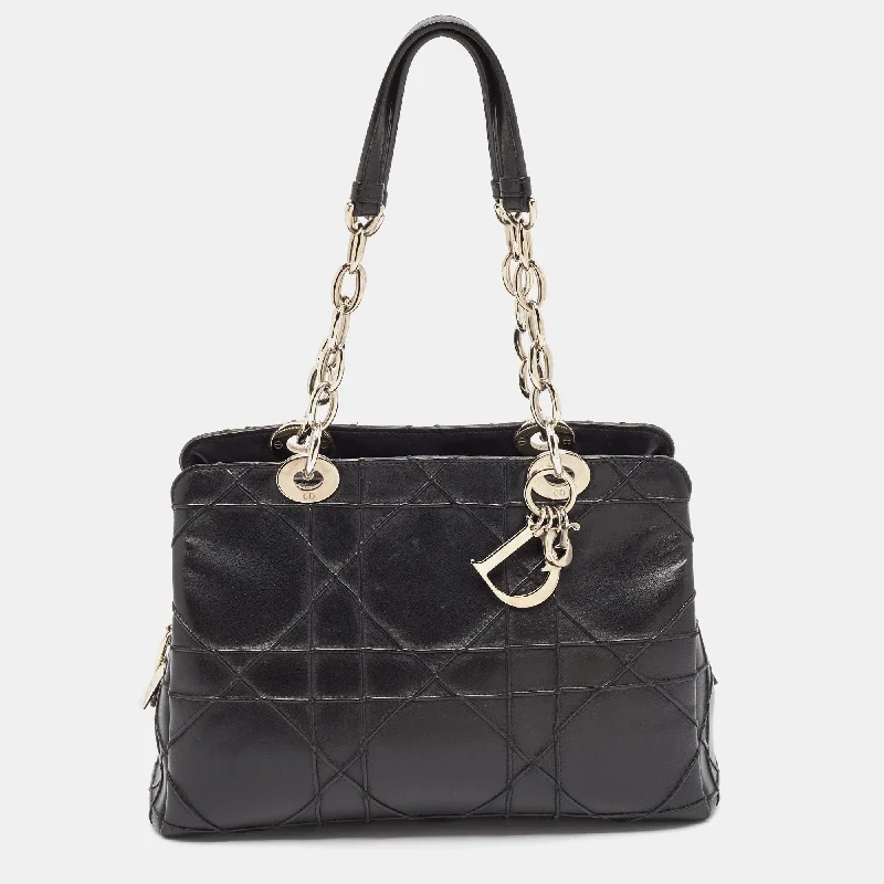 Handle bags with hidden pockets for security -Dior Black Macrocannage Leather Soft Chain Tote