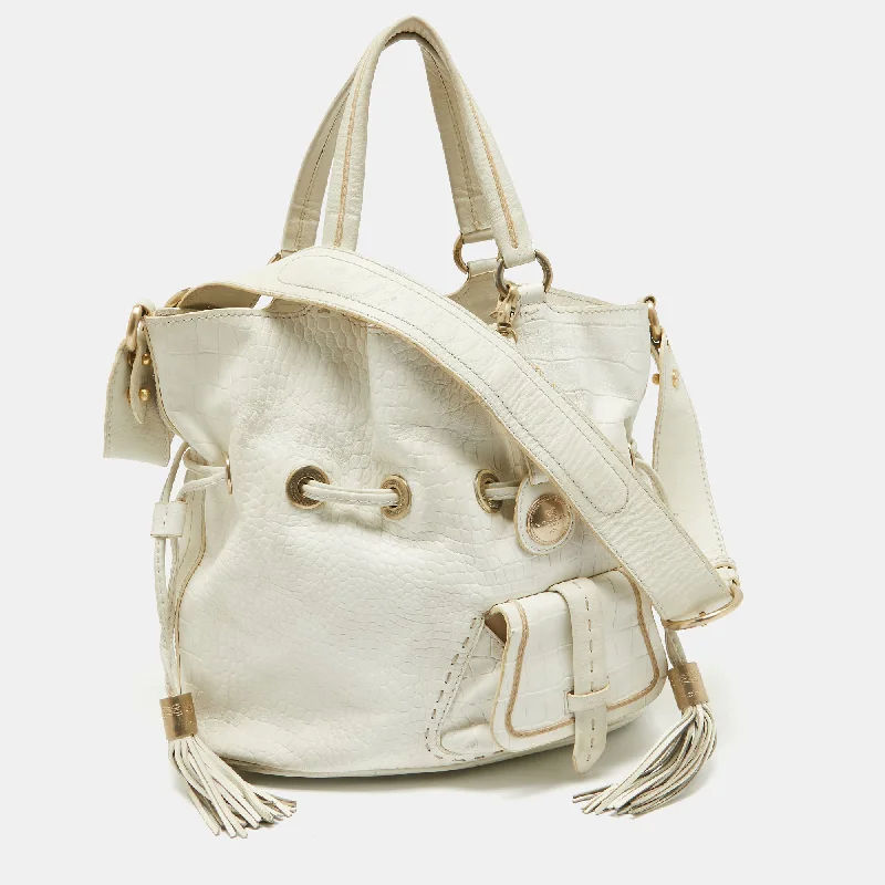 Handle bags with metallic finishes for shine -Lancel White Leather Premiere Flirt Bucket Bag