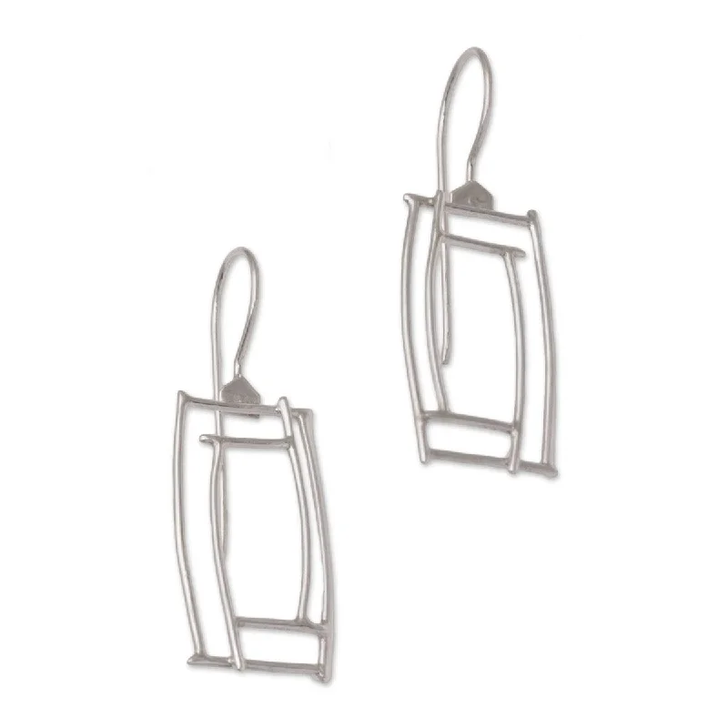 Heart Shaped Drop Earrings for Love -NOVICA Abstract Windows, Sterling silver drop earrings - 1.7*0.6