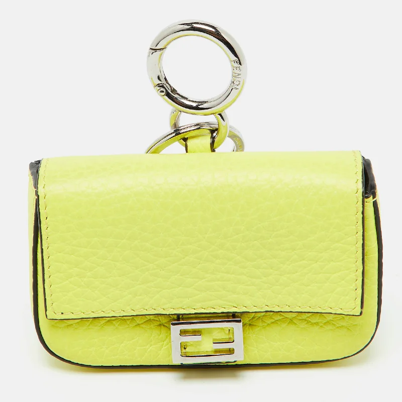 Handle bags with artistic prints for creativity -Fendi Neon Yellow Leather Nano Baguette Keychain/bag Charm