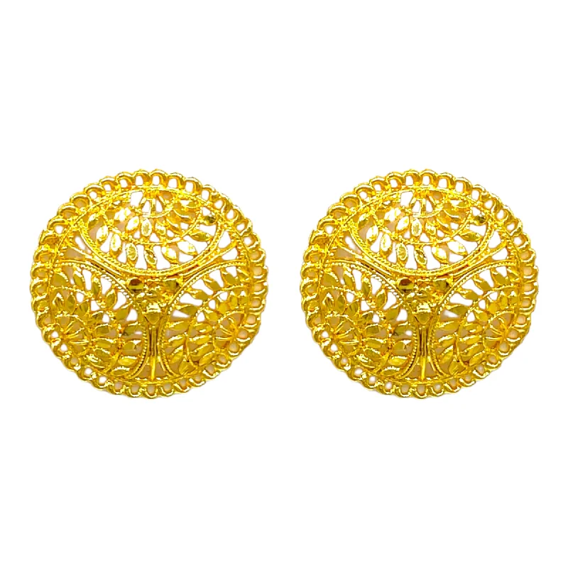 Drop Earrings with Filigree Work -Gold floral Studded Earrings