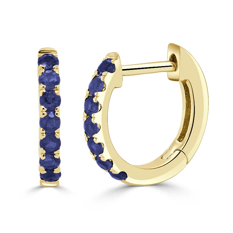 Drop Earrings with Star Motifs -Joelle Collection Sapphire Huggie Earrings 14K Gold 11mm