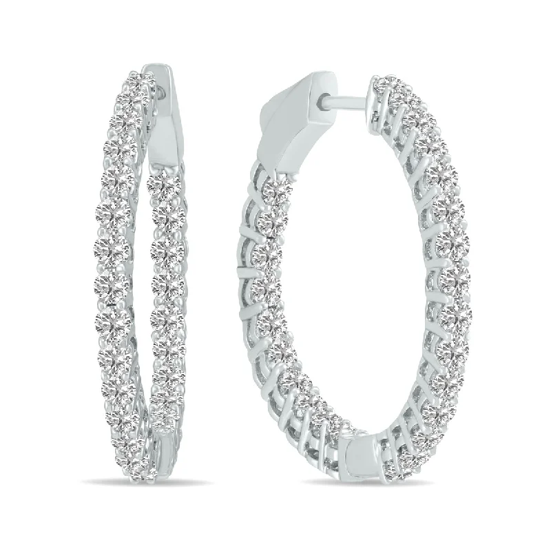 Bohemian Drop Earrings with Tassels -2 Carat Tw Round Lab Grown Diamond Hoop Earrings In 14K White Gold