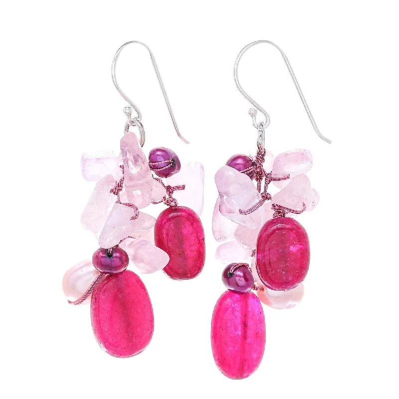 Drop Earrings for Festival Style -NOVICA Magenta Balloon, Rose quartz and cultured pearl dangle earrings - 2.2*0.8