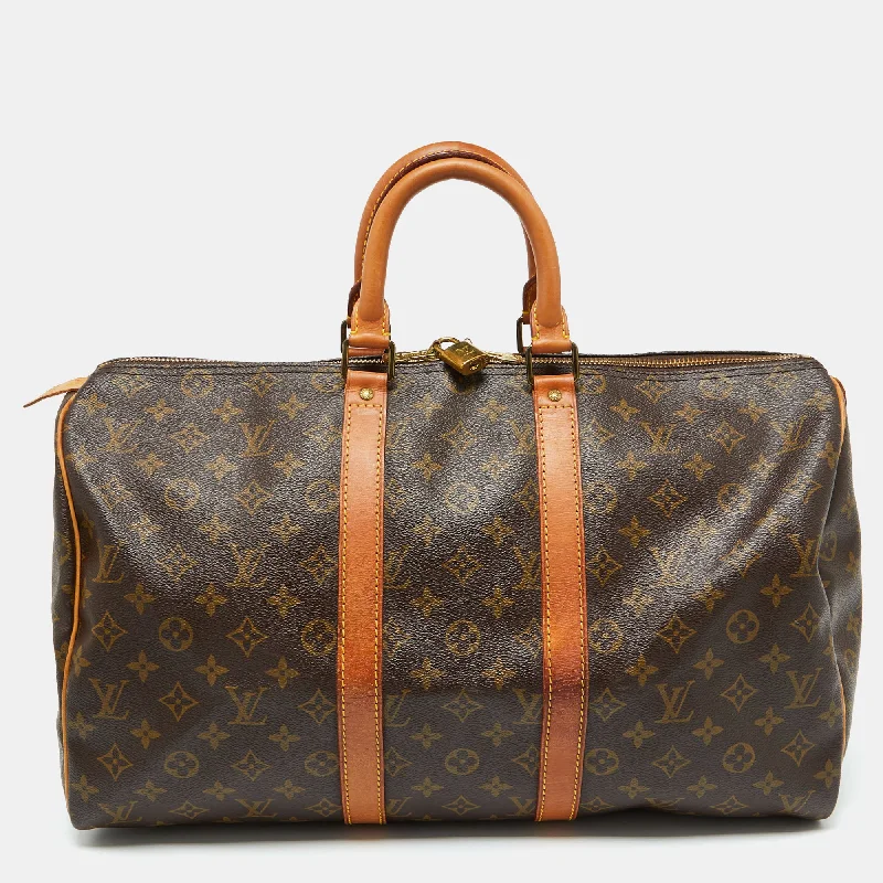 Handle bags with modern logos for branding -Louis Vuitton Monogram Canvas Keepall Bandoulière 45 Bag